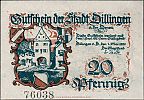 1920 AD., Germany, Weimar Republic, Dillingen (city), Notgeld, collector series issue, 20 Pfennig, Grabowski/Mehl 274.1a. 76038 Obverse 