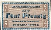 1914-1918 AD., Germany, 2nd Empire, Friedrichsfeld POW Camp WWI, 5 Pfennig, Tieste FRDF.10.41.A. Reverse 