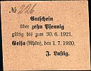 1920 AD., Germany, Weimar Republic, Geisa (J. Lustig), Notgeld, currency issue, 10 Pfennig, Tieste 2135.05.21. 226 Obverse