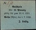 1920 AD., Germany, Weimar Republic, Geisa (J. Lustig), Notgeld, currency issue, 25 Pfennig, Tieste 2135.05.22. 170 Obverse
