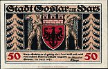 1920 AD., Germany, Weimar Republic, Goslar (town), Notgeld, collector series issue, 50 Pfennig, Grabowski/Mehl 455.1-3/3. Obverse