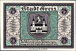 1921 AD., Germany, Weimar Republic, Greiz (town), Notgeld, collector series issue, 75 Pfennig, Grabowski/Mehl 471.2-3/4. Obverse