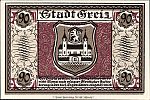 1921 AD., Germany, Weimar Republic, Greiz (town), Notgeld, collector series issue, 90 Pfennig, Grabowski/Mehl 471.2-4/4. Obverse