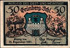 1921 AD., Germany, Weimar Republic, GrÃ¼nberg in Schlesien (town), Notgeld, collector series issue, 50 Pfennig, Grabowski/Mehl 489.1a-1/7. Obverse