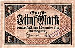 1918 AD., Germany, Weimar Republic, Halberstadt (town), Notgeld, currency issue, 5 Mark, Geiger 209.01b. 74168 Obverse