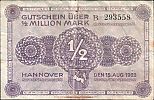 1923 AD., Germany, Weimar Republic, Hannover (Landesbank der Provinz Hannover), Notgeld, currency issue, Â½ Million Mark, Grabowski 10HAN.09a. B 293558 Reverse