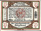 1919 AD., Germany, Weimar Republic, Helgoland (Spar- und Leihkasse), Notgeld, currency issue, 25 Pfennig, Tieste 2915.10.52. No. 19694 Obverse