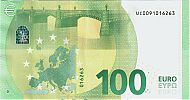 European Union, European Central Bank, Pick 24u. 100 Euro, 2019 AD. Printer: Banque de France, ChamaliÃ¨res, France, U004E3-UC0091016263 Reverse 