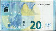 European Union, European Central Bank, Pick 22u. 20 Euro, 2015 AD., Printer: Banque de France, ChamaliÃ¨res, France, U022F6-UF0570007501 Reverse 