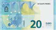 European Union, European Central Bank, Pick 22u. 20 Euro, 2015 AD., Printer: Banque de France, ChamaliÃ¨res, France, U023I6-UF3609498085 Reverse 