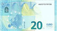 European Union, European Central Bank, Pick 22u. 20 Euro, 2015 AD., Printer: Banque de France, ChamaliÃ¨res, France, U005D2-UB2073219158 Reverse