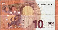 European Union, European Central Bank, Pick 21u. 10 Euro, 2019 AD., Printer: Banque de France, ChamaliÃ¨res, France, UE5228895104-U007A6 Reverse 