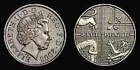 2008 AD., Great Britain, Elizabeth II, 5 Pence, KM 1109.