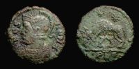 332 AD., City Commemorative Rome, British mint, ancient contemporary imitation imitating the Lugdunum mint, Æ Follis, cf. RIC 257.