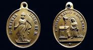 1832-1916 AD., France, religious medal on Saint Ursula and Saint Angela Merici, brass.