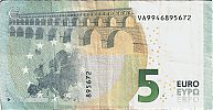 European Union, European Central Bank, Pick 20v. 5 Euro, 2013 AD. Printer: FÃ¡brica Nacional de Moneda y Timbre, Madrid, Spain, V007H2-VA9946895672 Reverse 