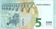 European Union, European Central Bank, Pick 20v. 5 Euro, 2013 AD. Printer: FÃ¡brica Nacional de Moneda y Timbre, Madrid, Spain, V002J6-VA2814898016 Reverse