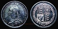 1887 AD., United Kingdom, Victoria, Royal Mint, 6 Pence, KM 759. 