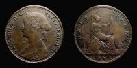 1861 AD., Great Britain, Victoria, Halfpenny, KM 748.2.