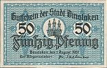 1920 AD., Germany, Weimar Republic, Dinslaken, Stadt, Notgeld, currency issue, 50 Pfennig, Tieste 1395.05.03.1. 18361 Obverse 