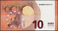 European Union, European Central Bank, Pick 21w. 10 Euro, 2019 AD., Printer: Giesecke & Devrient, Leipzig, Germany, W001A1-WA0025765111 Reverse 