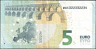 European Union, European Central Bank, Pick 20w. 5 Euro, 2017-2018 AD. Printer: Giesecke & Devrient, Leipzig, Germany, W002D5-WA4322332234Reverse 