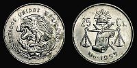 Mexico, 1953 AD., Mexico city mint, 25 Centavos, KM 443.