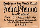 1920 AD., Germany, Weimar Republic, Caub (town), Notgeld, currency issue, 10 Pfennig, Grabowski C10.1a. 64760 Obverse 