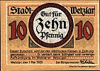 1920 AD., Germany, Weimar Republic, Wetzlar (town), Notgeld, currency issue, 10 Pfennig, Grabowski W36.4a.1. 99859 Obverse 