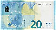 European Union, European Central Bank, Pick 22x. 20 Euro, 2015 AD., Printer: Giesecke & Devrient, Munich, Germany, X001E3-XZ0127359425 Reverse 