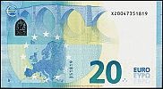 European Union, European Central Bank, Pick 22x. 20 Euro, 2015 AD., Printer: Giesecke & Devrient, Munich, Germany, X001G5-XZ0047351819 Reverse 