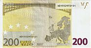 European Union, European Central Bank, Pick 6x. 200 Euro, 2002 AD., Printer: Bundesdruckerei, Berlin, Germany, R006D4-X01552972151 Reverse 