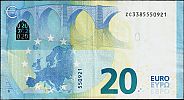 European Union, European Central Bank, Pick 22z. 20 Euro, 2015 AD., Printer: Banque Nationale de Belgique, Brussels, Belgium, Z020D2-ZC3385550921 Reverse 