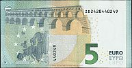European Union, European Central Bank, Pick 20z. 5 Euro, 2013 AD. Printer: Banque Nationale de Belgique, Brussels, Belgium, Z20E4-ZD2420440249 Reverse 