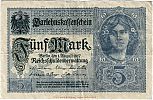 1917 AD., Germany, 2nd Empire, Reichsschuldenverwaltung, Berlin, 5 Mark, Pick 56b/1. ZÂ·14801779 Obverse