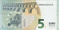 European Union, European Central Bank, Pick 20z. 5 Euro, 2013 AD. Printer: Banque Nationale de Belgique, Brussels, Belgium, Z003A1-ZB5009204913 Reverse 