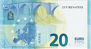 European Union, European Central Bank, Pick 22z. 20 Euro, 2015 AD., Printer: Banque Nationale de Belgique, Brussels, Belgium, Z020B4-ZC1183147313 Reverse 