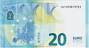 European Union, European Central Bank, Pick 22z. 20 Euro, 2015 AD., Printer: Banque Nationale de Belgique, Brussels, Belgium, Z020D4-ZD1303819753 Reverse 