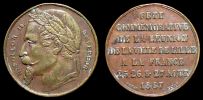 1867, France, 200th anniversary reunion of Lille with France, bronze medal.