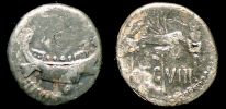  32-31 BC. and later, silver plated Marc Antony bronze Denarius, Crawford 544/21.